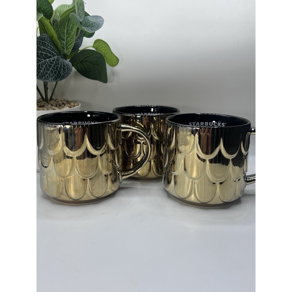 SET OF (3)!!!  Starbucks Gold Mermaid Siren Scale Holiday 14 oz  Coffee Mug 2019